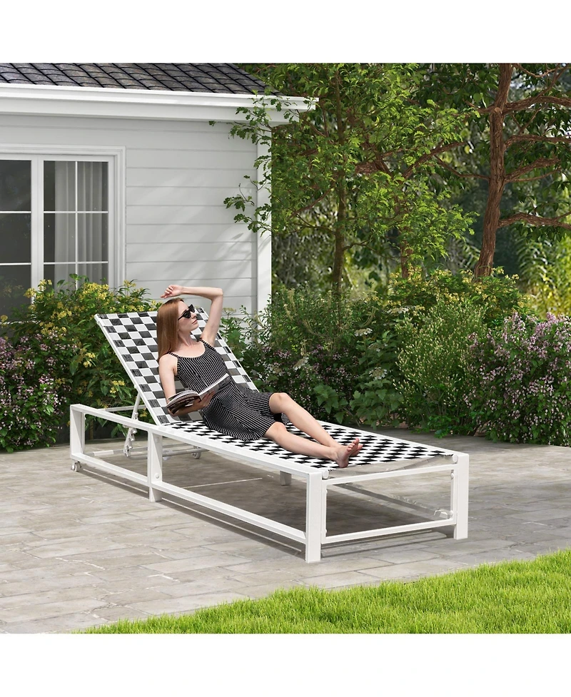 Inolait Outdoor Adjustable Patio Chaise Lounge Chair with Wheels and Sturdy Metal Frame