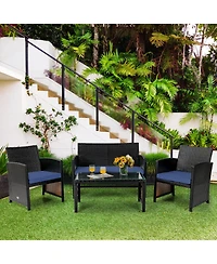 Sugift 4 Pieces Patio Rattan Cushioned Furniture Set