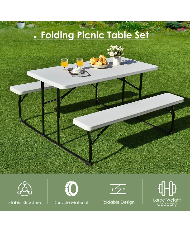 Sugift Indoor and Outdoor Folding Picnic Table Bench Set with Wood-like Texture