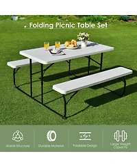 Sugift Indoor and Outdoor Folding Picnic Table Bench Set with Wood-like Texture
