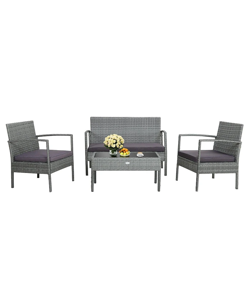 Sugift 4 Pieces Outdoor Rattan Conversation Set with Comfortable Cushion