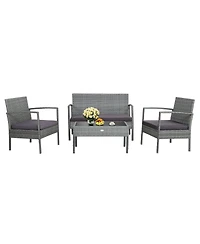Sugift 4 Pieces Outdoor Rattan Conversation Set with Comfortable Cushion