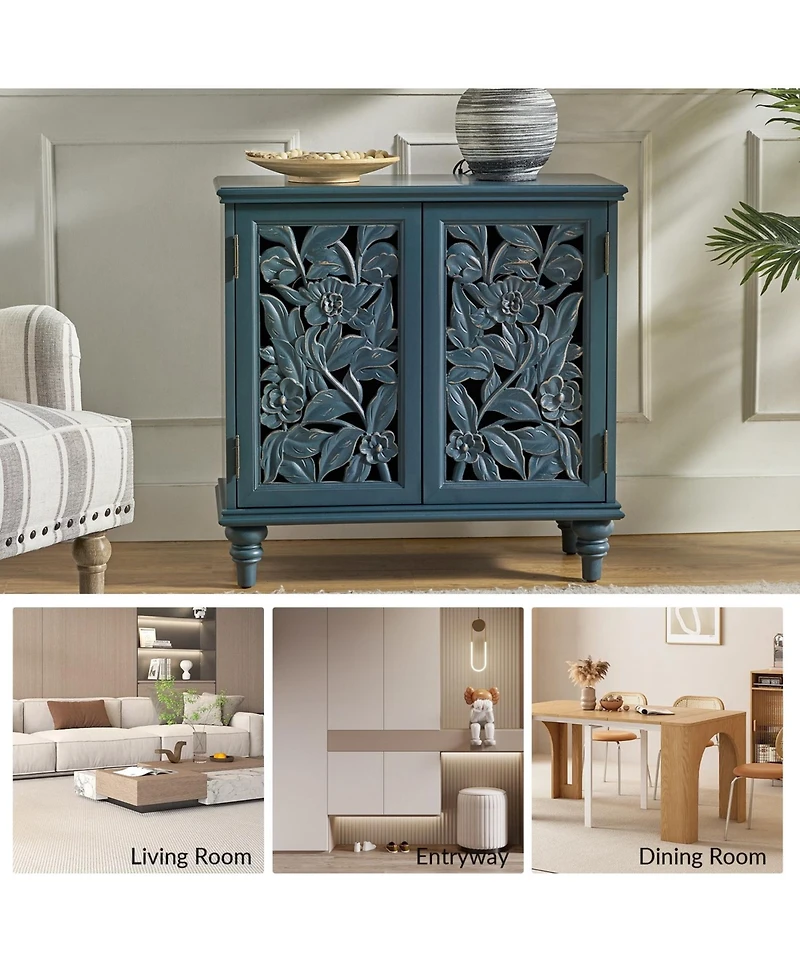 Hulala Home LuLu Traditional 32"Tall 2 Door Accent Cabinet Solid Wood Spindle Legs