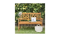 Slickblue Outdoor Garden Fir Wood Bench with Grid Back in Burlywood – Stylish and Durable Seating Solution for Patios, Gardens, and Outdoor Spa