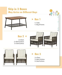 5 Pieces Patio Rattan Furniture Set Cushioned Sofa Armrest with Wooden Tabletop