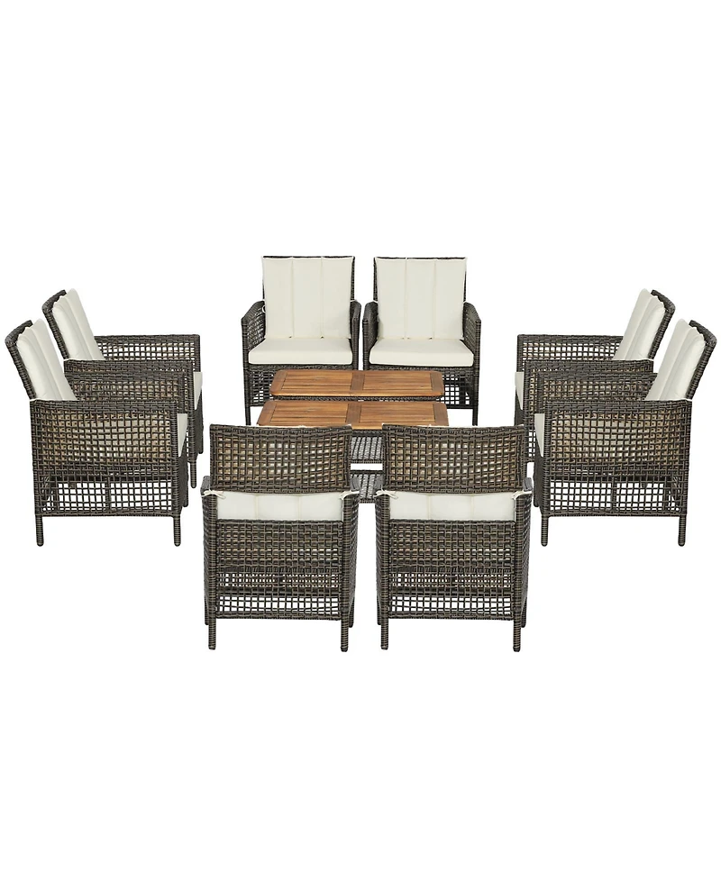 5 Pieces Patio Rattan Furniture Set Cushioned Sofa Armrest with Wooden Tabletop
