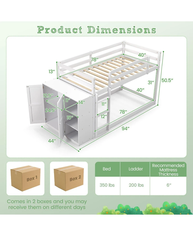 Sugift Twin Size Bunk Bed with Convertible Bookcase and Ladder