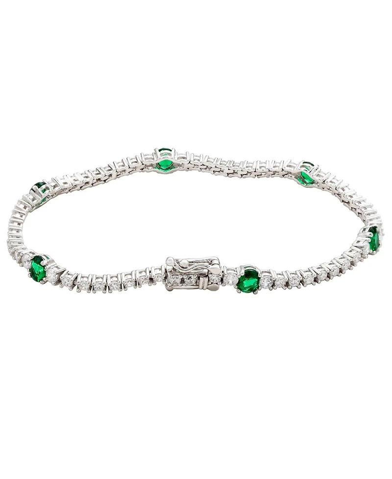 Suzy Levian Sterling Silver Green and White Cubic Zirconia Tennis Bracelet