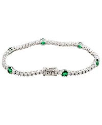 Suzy Levian Sterling Silver Green and White Cubic Zirconia Tennis Bracelet