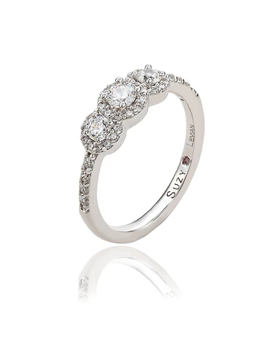 Suzy Levian Sterling Silver Cubic Zirconia Petite 3 Stone Ring