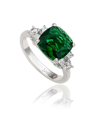 Suzy Levian Sterling Silver Red Cubic Zirconia Center Stone Ring