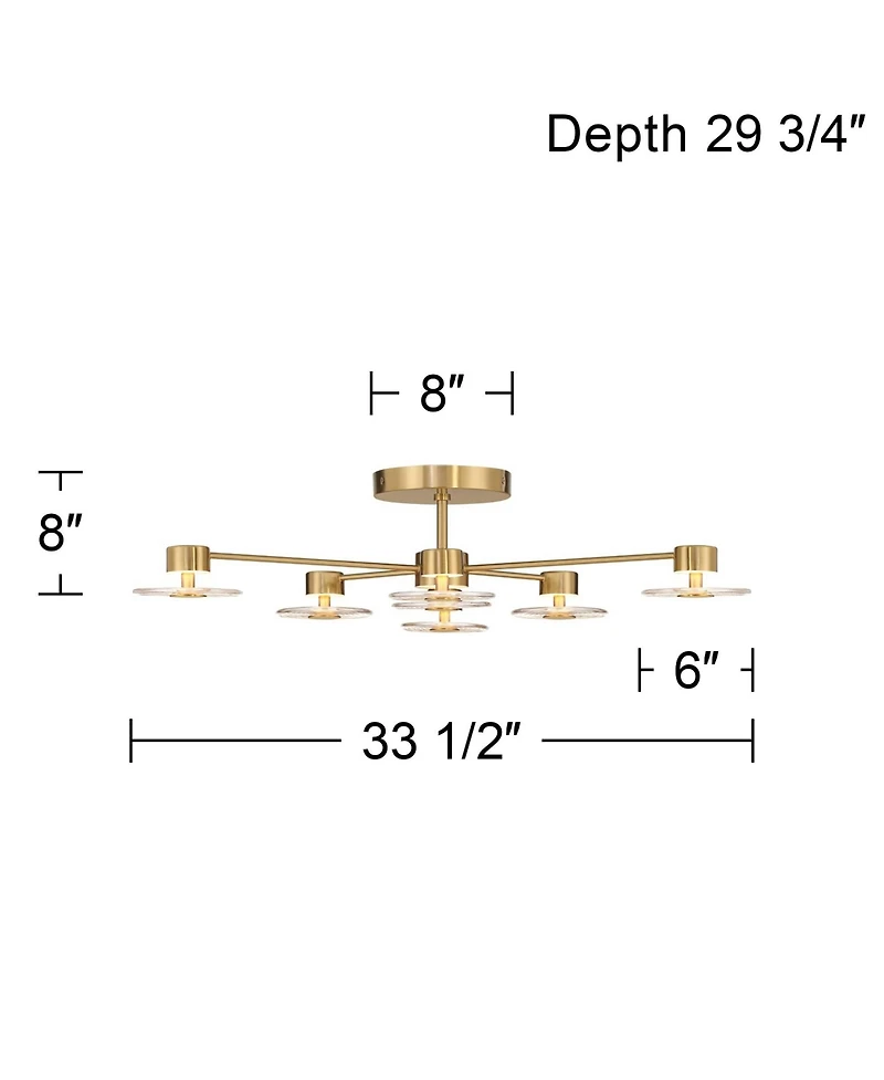 Possini Euro Design Chapman 33 1/2" Modern Semi Flush-Mount Ceiling Light Fixture Kitchen Sputnik 7-Light Led Warm Gold Finish