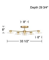 Possini Euro Design Chapman 33 1/2" Modern Semi Flush-Mount Ceiling Light Fixture Kitchen Sputnik 7-Light Led Warm Gold Finish