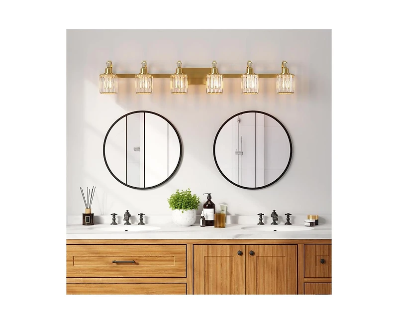 gaomon Bathroom Vanity Light Fixtures Modern Crystal Vanity Light Fixtures Over Mirror FF0C;6 Light Modern Crystal Wall Lighting with Square Shade Gol