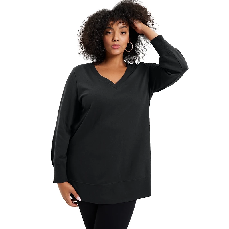 June + Vie Plus V-Neck French Terry Sweatshirt