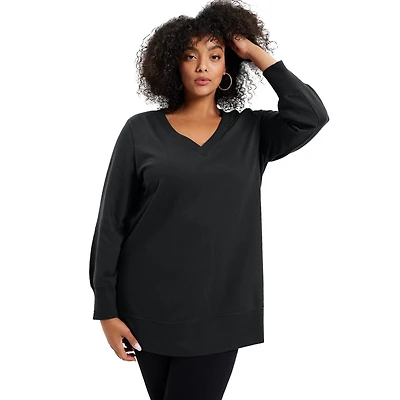 June + Vie Plus V-Neck French Terry Sweatshirt
