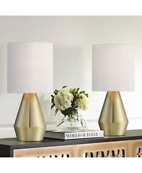 360 Lighting Marty Modern Accent Table Lamps 14 3/4" High Set of 2 Brass Metal White Cylinder Shade for Bedroom Bedside Nightstand Office Kids Ho