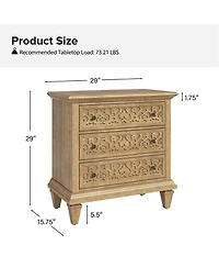 Hulala Home Daniele Transitional 3 - Drawer Nightstand with Built-In Outlets