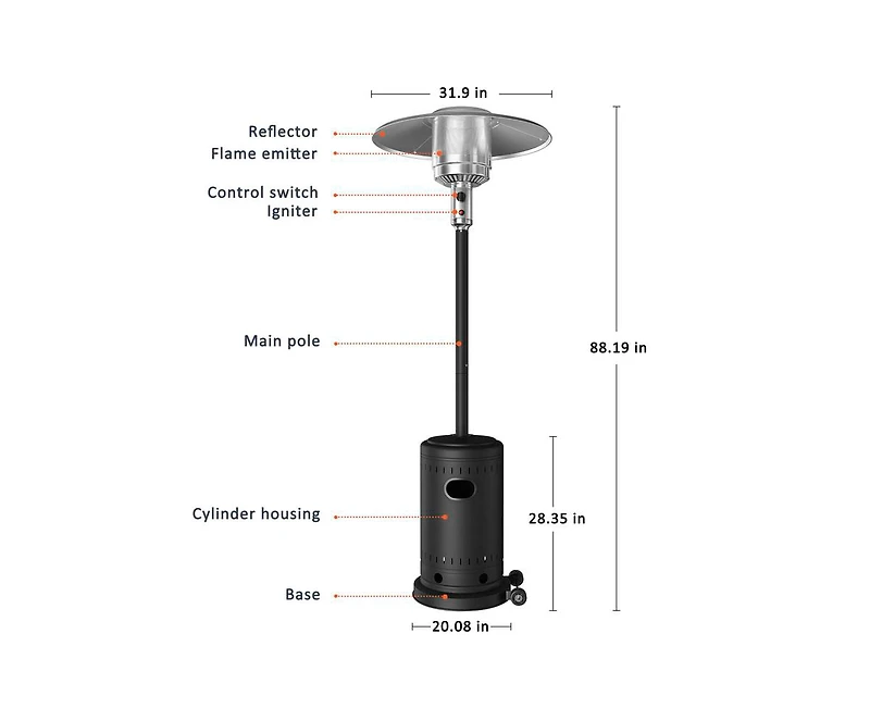48000 Btu Propane Brown Patio Heater with Cover and Wheels