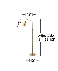 360 Lighting Zella Modern 48" Tall Standing Floor Lamp Skinny Downbridge Pole Task Adjustable Height Foot Switch Gold Metal Brass Finish Living Room B
