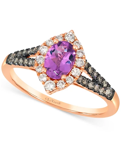Le Vian Grape Amethyst (3/4 ct. t.w.) & Diamond (3/8 ct. t.w.) Halo Split Shank Ring in 14k Rose Gold