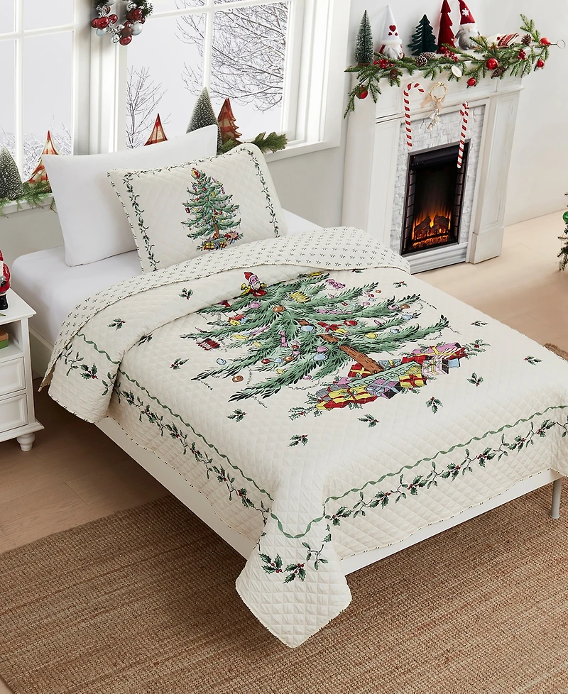 Spode Christmas Tree Reversible 2-Pc. Quilt Set, Twin