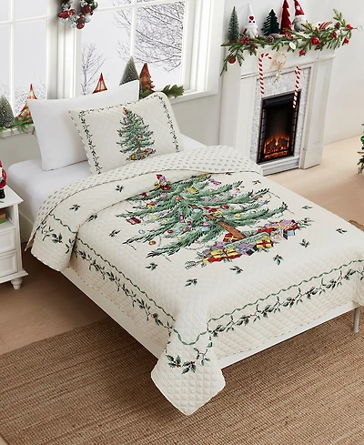 Spode Christmas Tree Reversible 2-Pc. Quilt Set, Twin