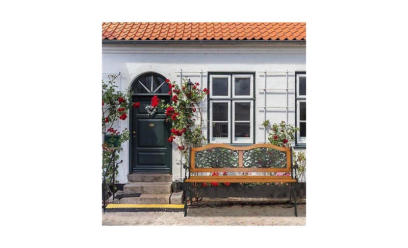 Slickblue 49" Garden Bench with Hardwood Slats and Cast Iron Frame – Elegant Outdoor Patio Furniture