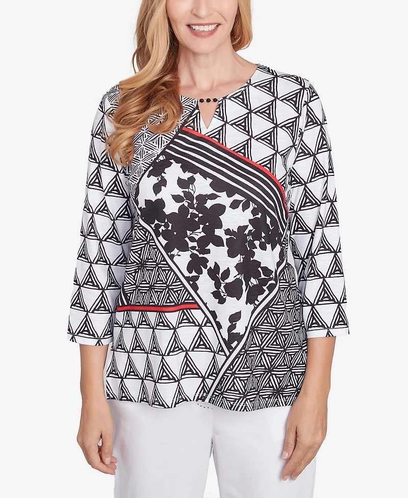 Alfred Dunner Petite Textured Patchwork Top