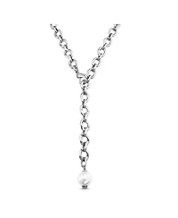 UNOde50 Sterling Silver Metal Alloy Oval Links Necklace with Cultivated Pearl Charm