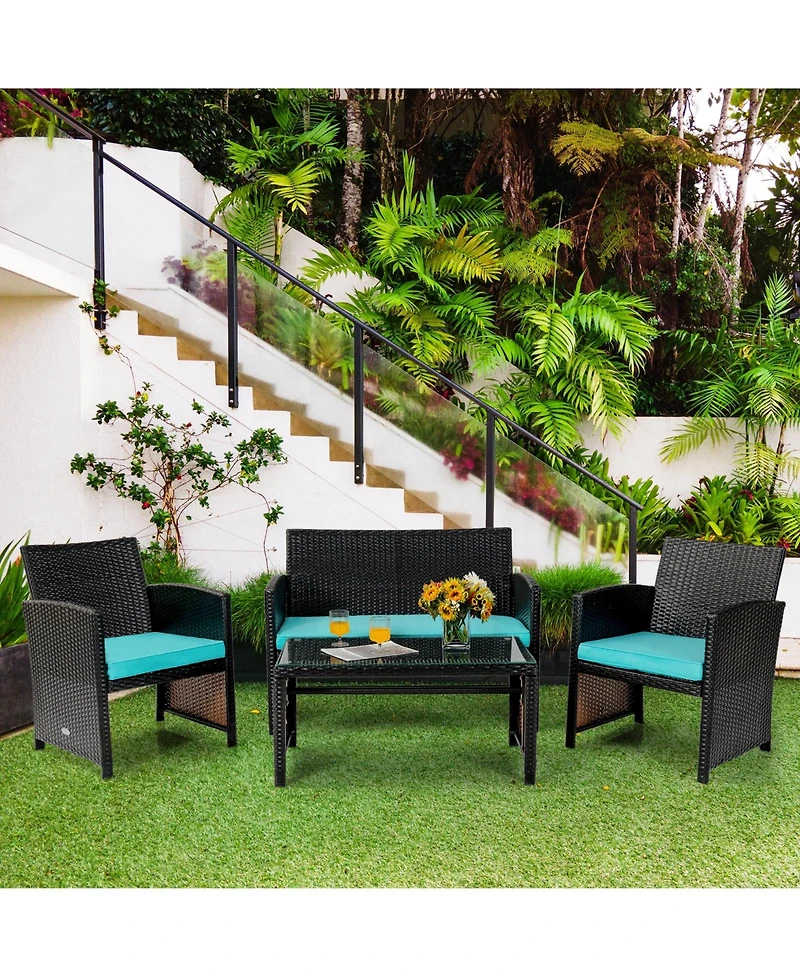 Vebreda Sugift 4 Pieces Patio Rattan Cushioned Furniture Set