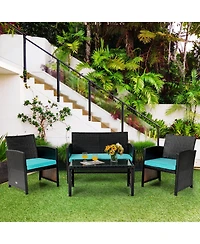 Vebreda Sugift 4 Pieces Patio Rattan Cushioned Furniture Set
