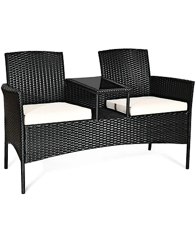 Sugift Wicker Patio Conversation Furniture Set with Removable Cushions and Table