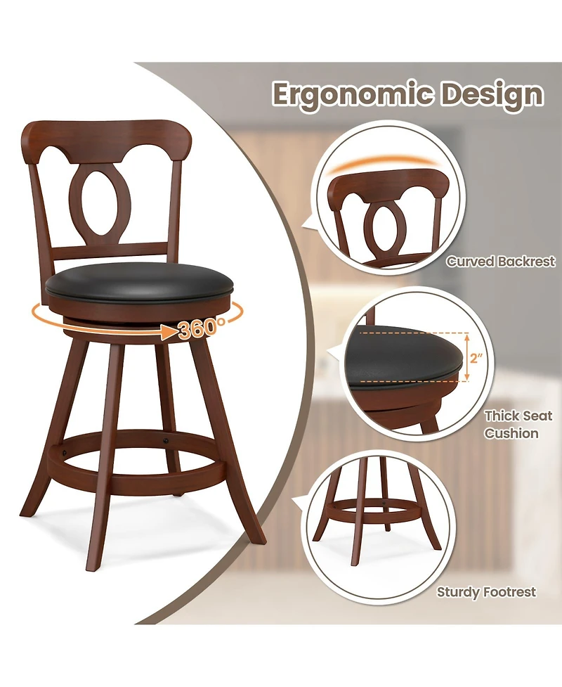 Sugift Set of 2 24 Inch Swivel Bar Stools with Footrest
