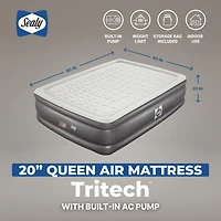 Sealy Tritech Queen Sized 20" Air Mattress Bed 2 Person w/Built-In Ac Pump & Bag