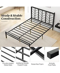 Queen Size Platform Bed with Headboard 11.5" Under Bed Storage Easy Assembly