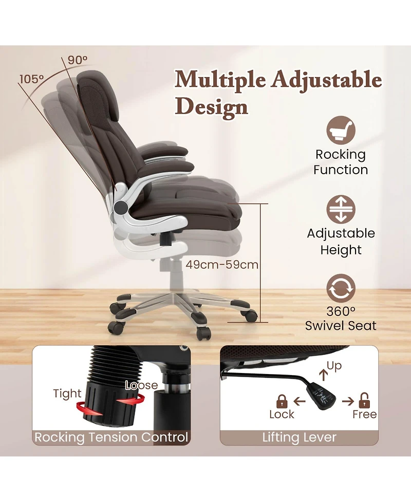 Ergonomic Office Chair Pu Leather Executive Swivel with Flip-up Armrests