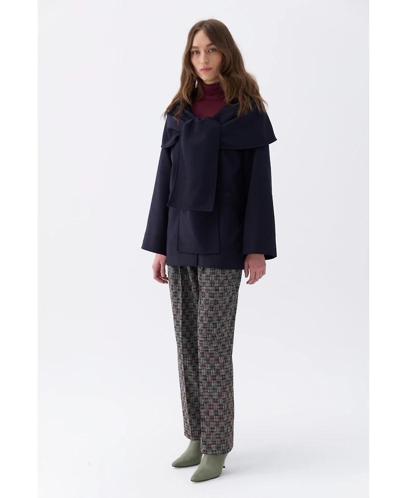 Nocturne Women's Draped Coat with Front Tie Detail