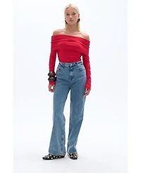 Nocturne Women's Off Shoulder Blouse with Ruffle Detail