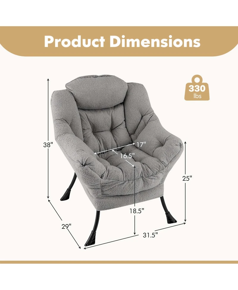 Large Lazy Chair with Cozy Head Pillow Stylish Tufted Back & Seat Armrests
