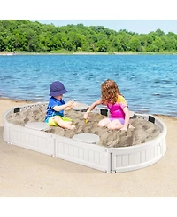6F Wooden Sandbox with Built-in Corner Seat, Cover, Bottom Liner for Outdoor Play