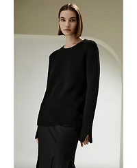 Lilysilk Women's Merino Wool Ribbed Slit Cuff Sweater