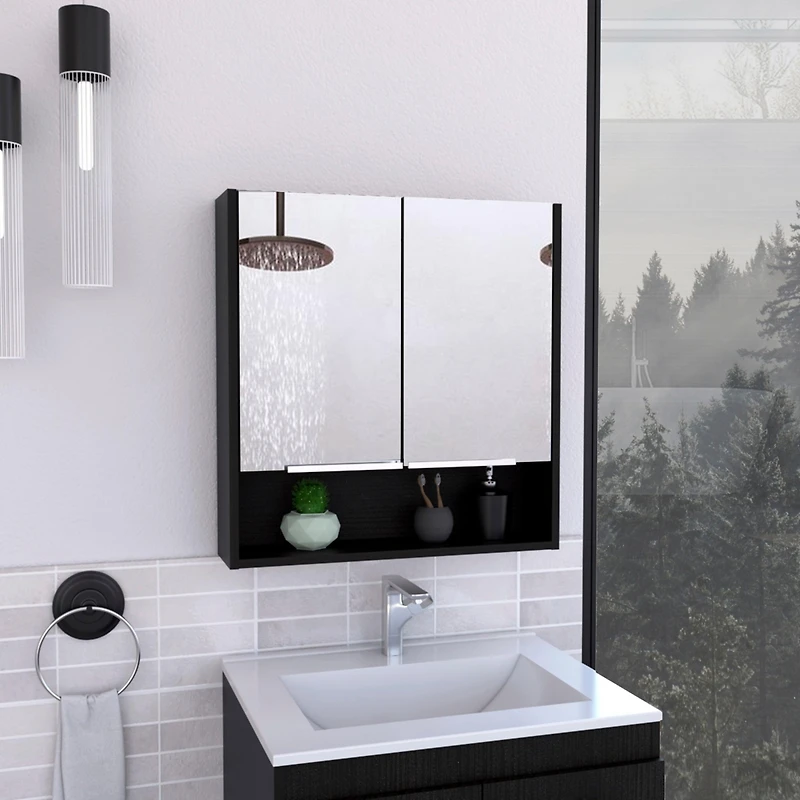 Depot E-shop Tatacoa Mirror Medicine Cabinet, One Open Shelf, Three Interior Shelves