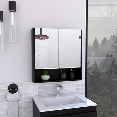 Depot E-shop Tatacoa Mirror Medicine Cabinet, One Open Shelf, Three Interior Shelves