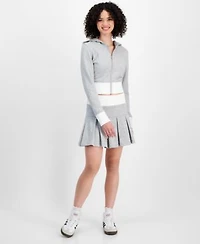Madden Girl Juniors Zip Up Hoodie Pleated Mini Sweat Skirt