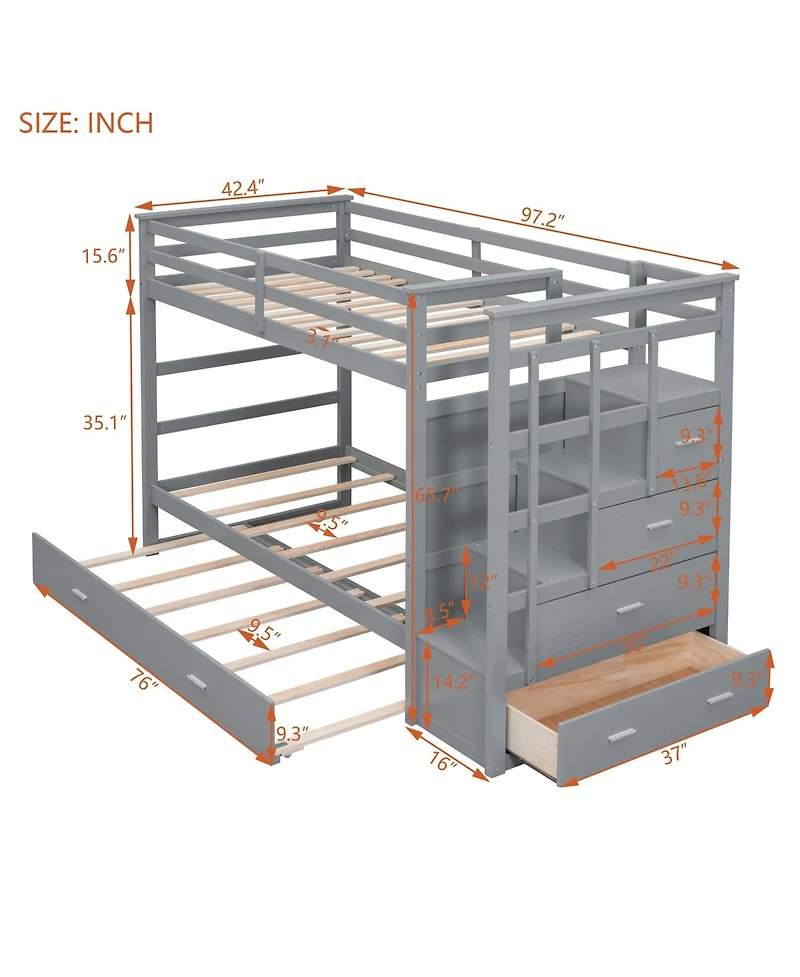 Streamdale Twin Over Bunk Bed With Trundle And Staircase, White