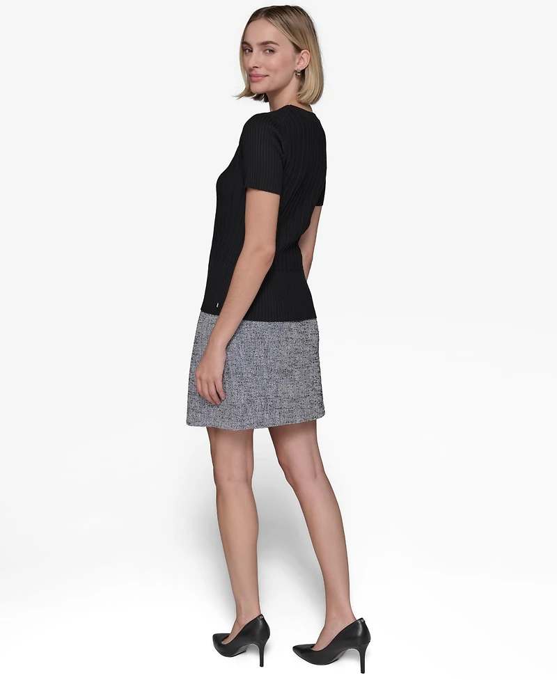 Karl Lagerfeld Paris Women's Ribbed Short-Sleeve Sweater