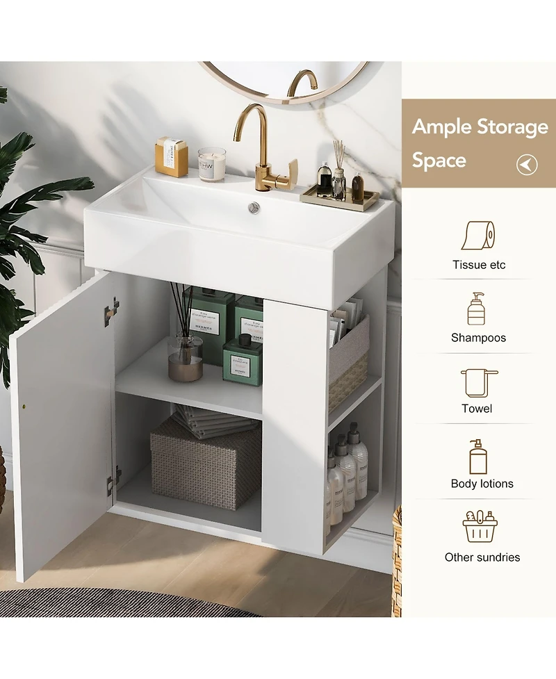Streamdale 21.6" Wall-Mounted Minimalist Bathroom Vanity with Side Storage