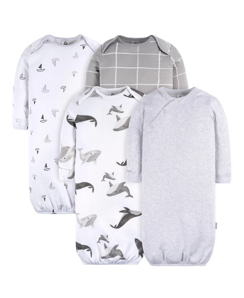 Gerber Baby Boys Gowns with Mitten Cuffs, 4-Pack