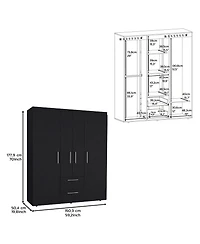 Valier Wardrobe, Deluxe Armoire with Multiple Storage Options and Metal Accents, Black